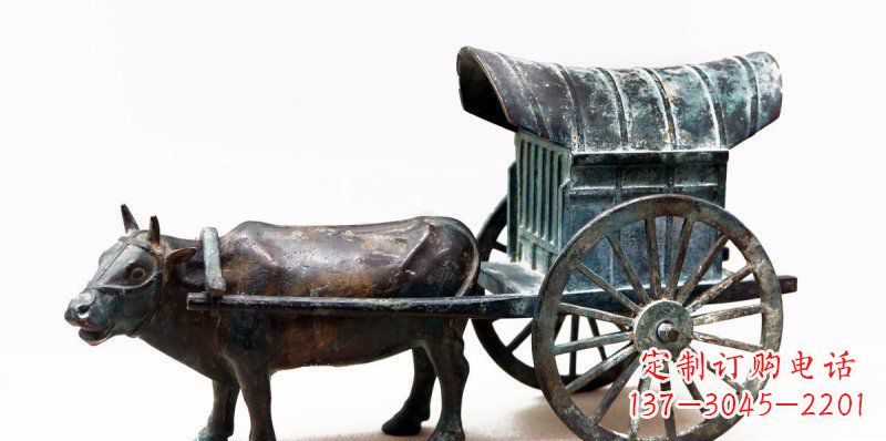 广西定制牛车景观铜雕塑