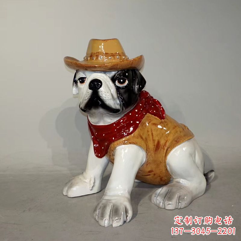 广西任性可爱的牛仔造型斗牛犬雕塑