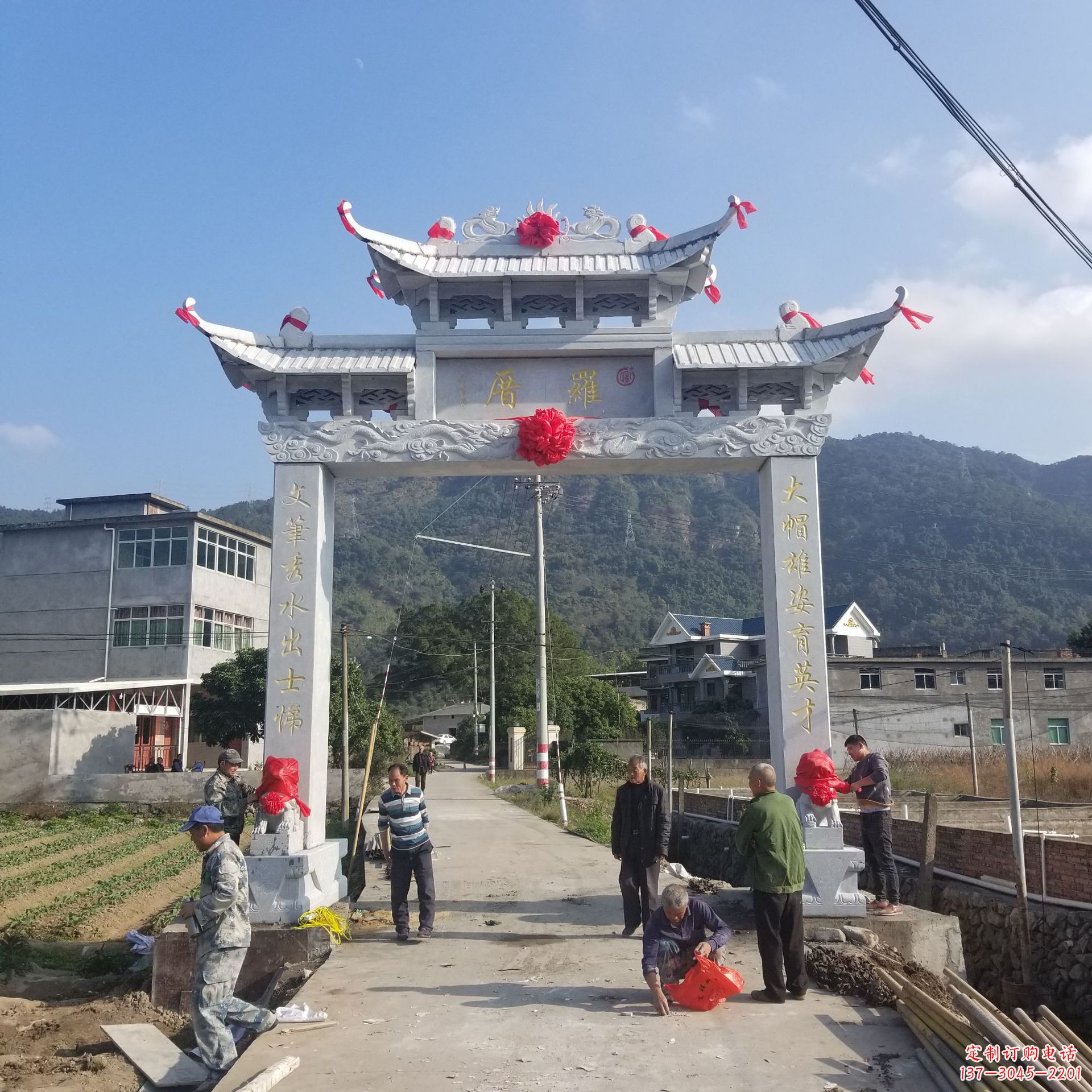 广西定制精美农村单门石牌坊雕塑