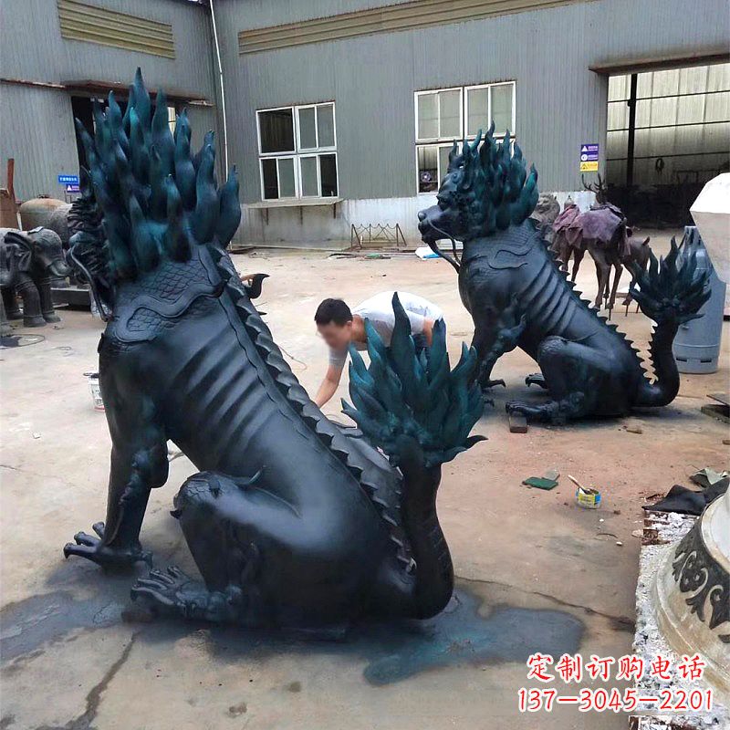 广西喷漆麒麟铜雕
