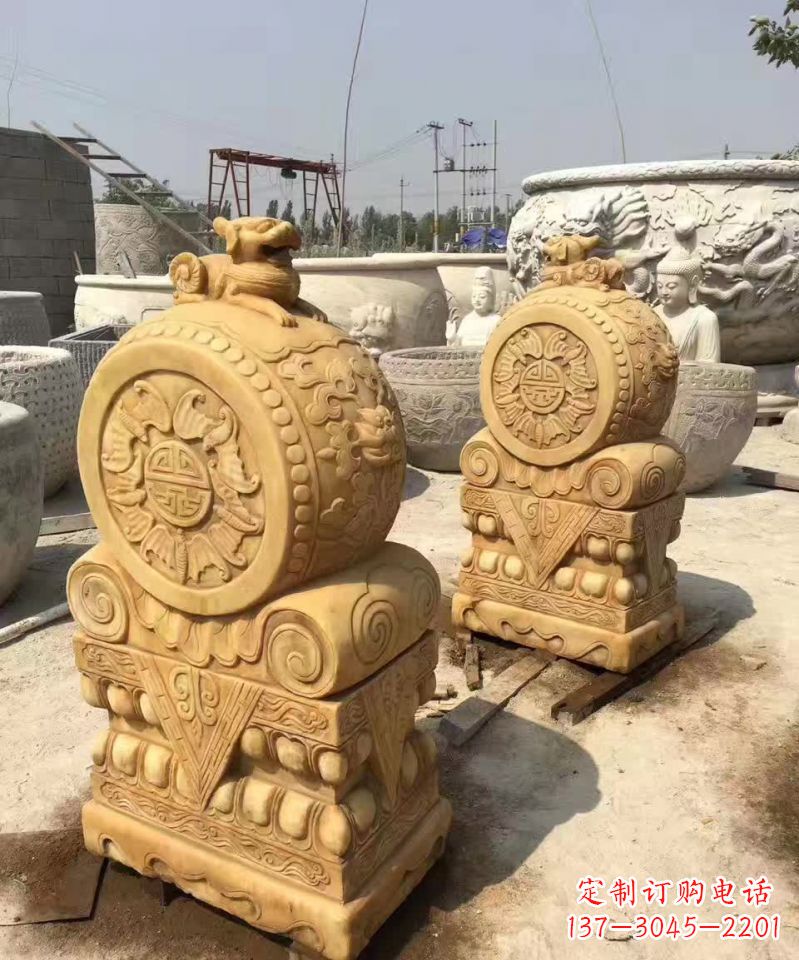 广西福瑞貔貅抱鼓石雕塑,传承中国古老文化