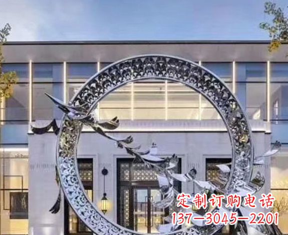 广西企业不锈钢圆环大雁雕塑