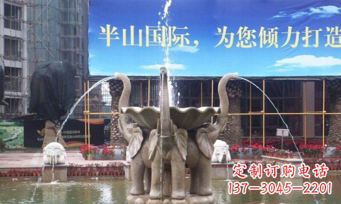 广西室内外精美小象喷泉石雕