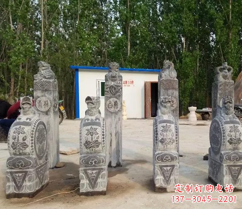 广西青石抱鼓石门墩雕塑