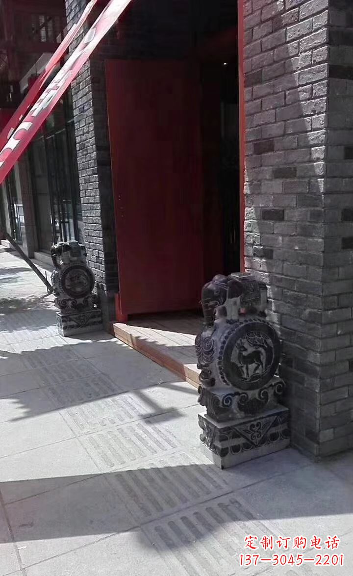 广西青石仿古大象门墩抱鼓石