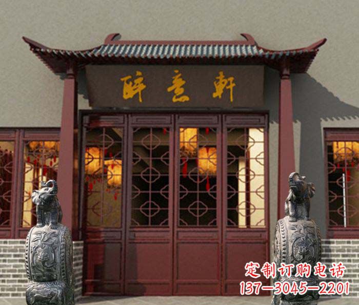 广西青石仿古大象门口镇宅招财抱鼓石门墩石雕