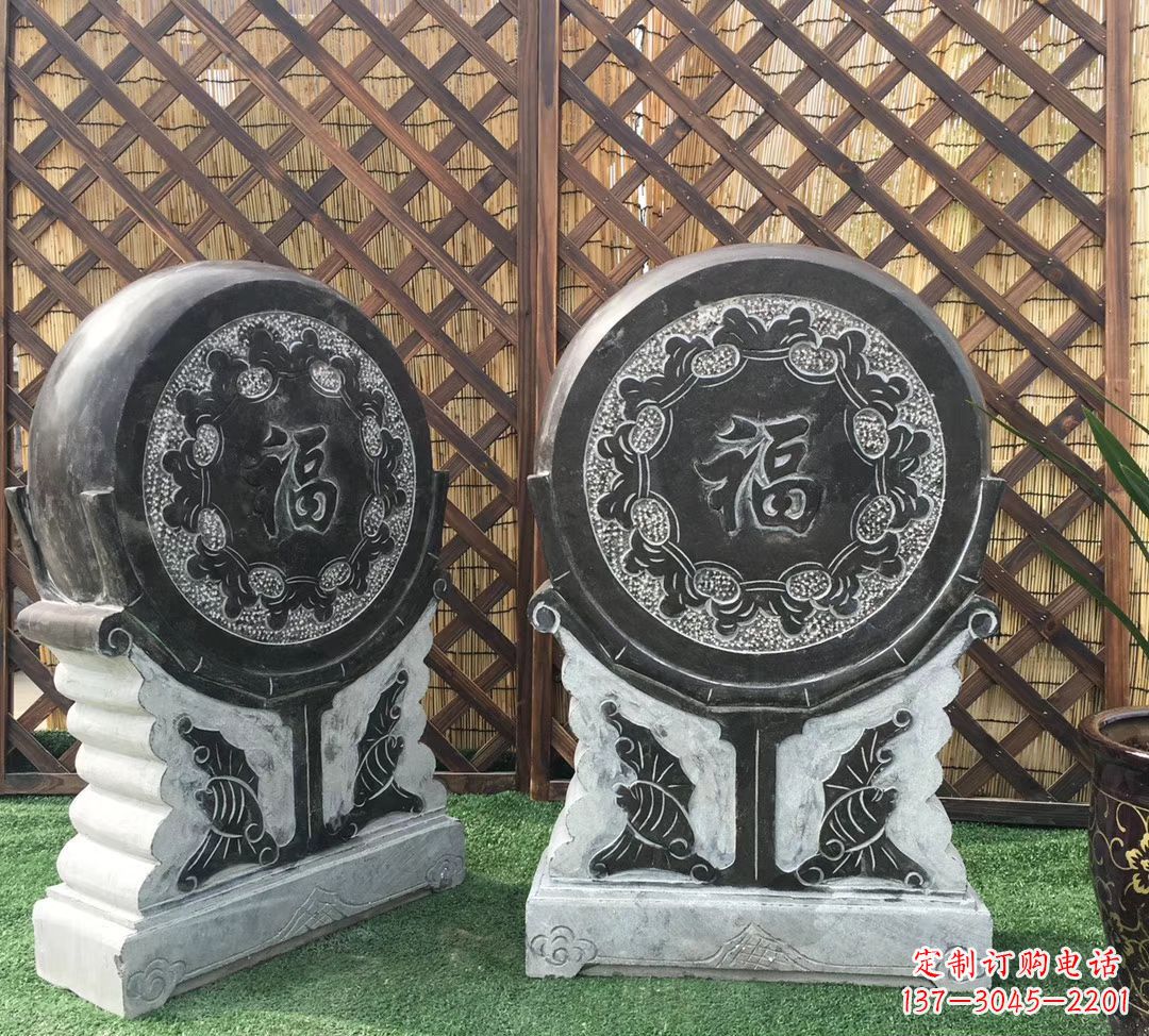 广西青石仿古福字抱鼓雕塑,让您的家园更加美观