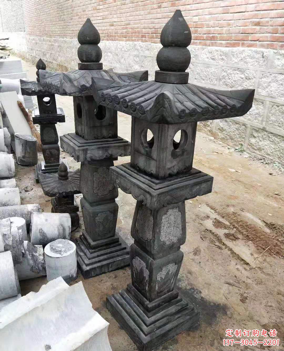 广西青石仿古宫灯雕塑庭院景观石雕
