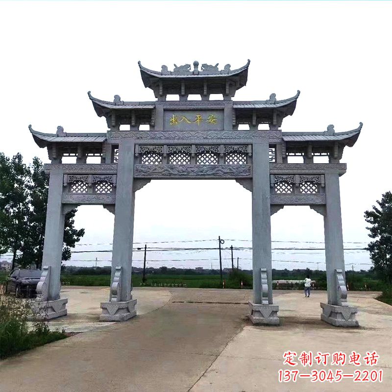 广西青石仿古农村牌坊雕塑