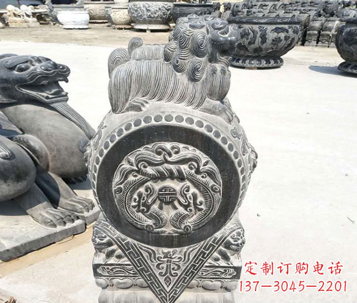 广西青石仿古狮子门墩门口镇宅石雕