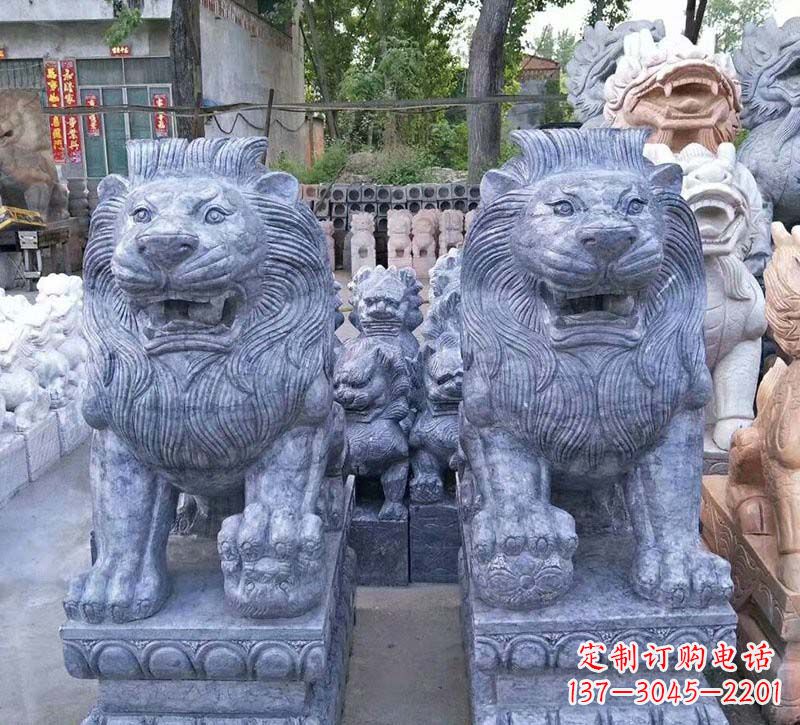 广西青石仿古西洋狮子石雕