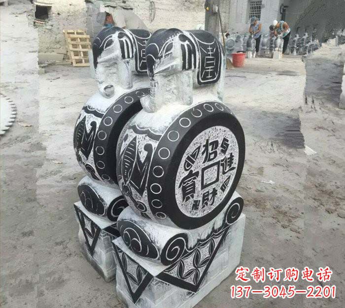 广西青石仿古招财进宝大象门墩