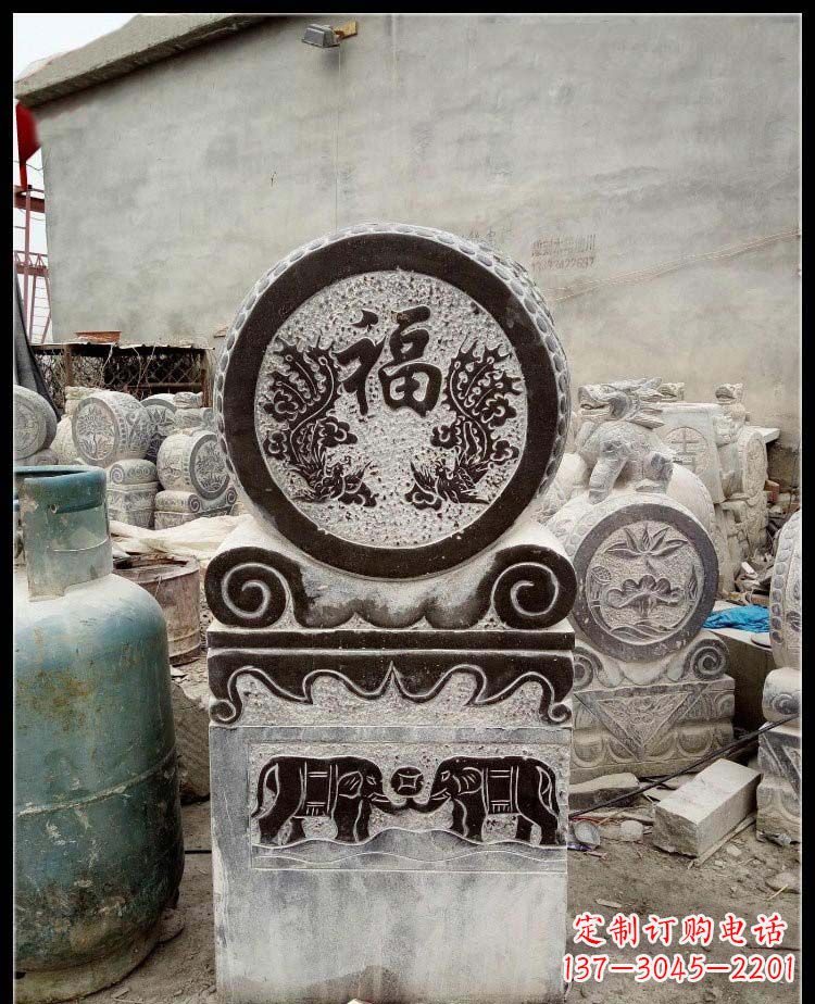广西青石凤凰浮雕抱鼓石,精致历久弥新