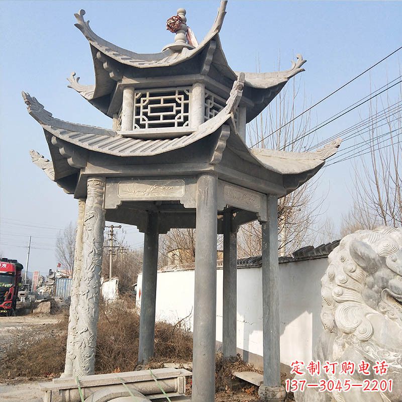 广西青石六角石凉亭
