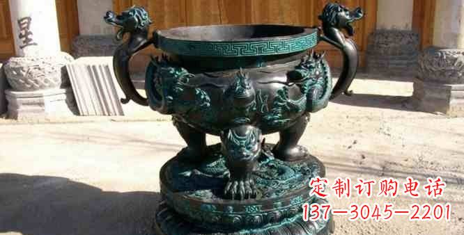 广西精美青铜祭祀圆香炉雕塑