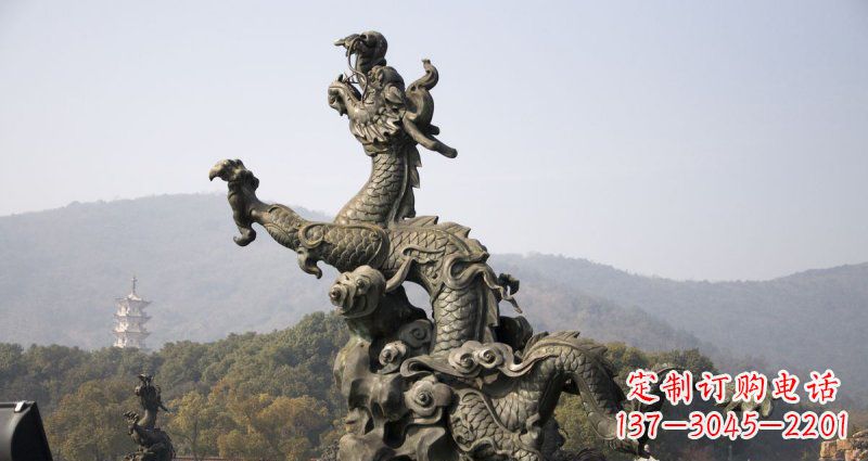 广西中领雕塑|传统青铜神龙出水铜雕