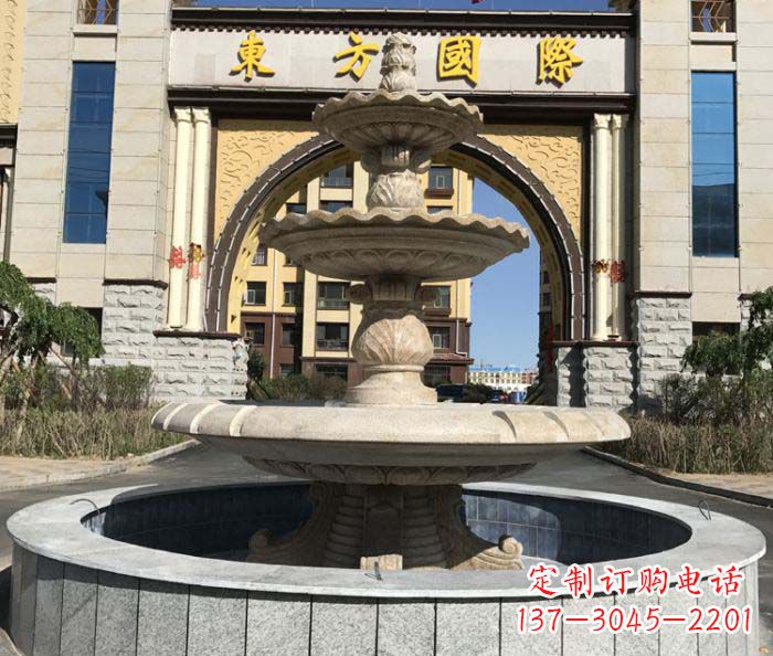 广西三层欧式喷泉石雕,为小区增添质感