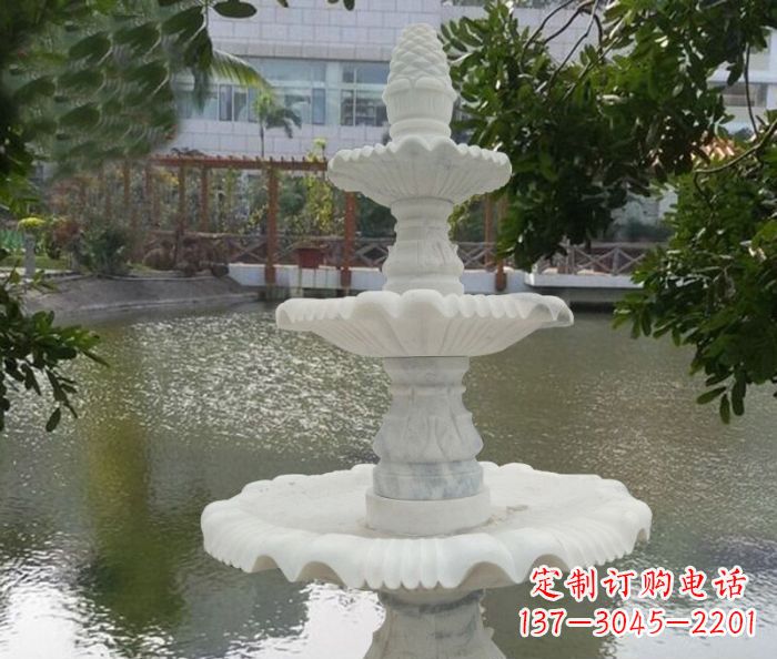 广西精致美观的三层喷泉汉白玉公园石雕
