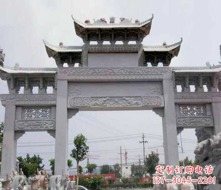广西中领雕塑-三门牌坊大理石石雕