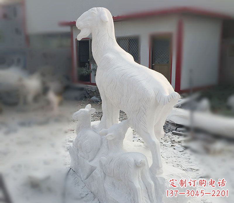 广西三羊开泰石雕动物摆件,让你的家中充满招财运