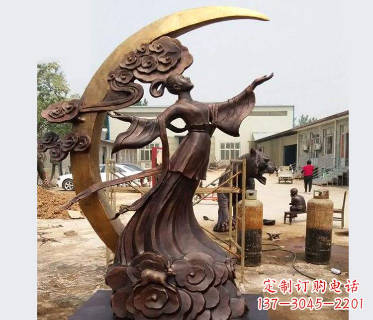 广西中领雕塑:精美嫦娥月亮铜雕