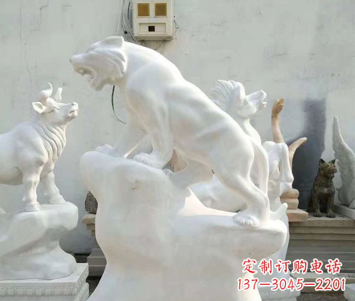 广西生肖动物汉白玉老虎石雕