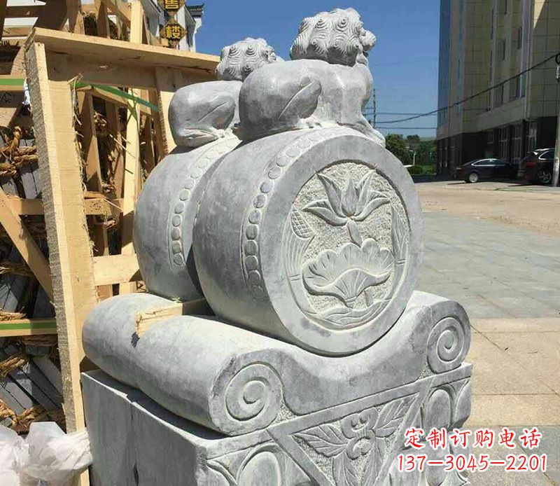 广西狮子抱鼓石仿古石门墩石雕 (2)