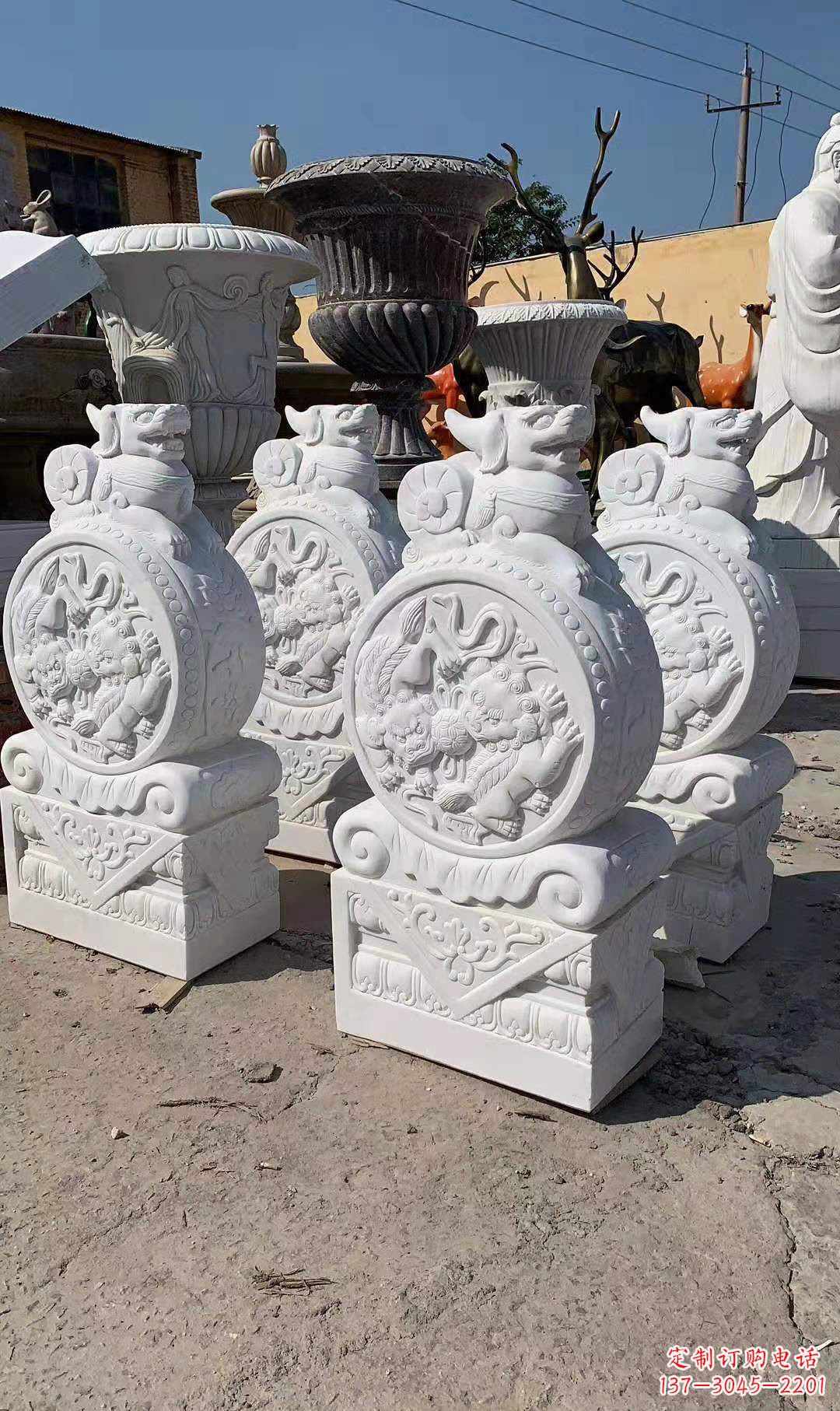 广西狮子抱鼓石石雕户外摆件门口景观雕塑