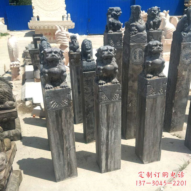 广西狮子拴马桩雕塑,展现国之雄风