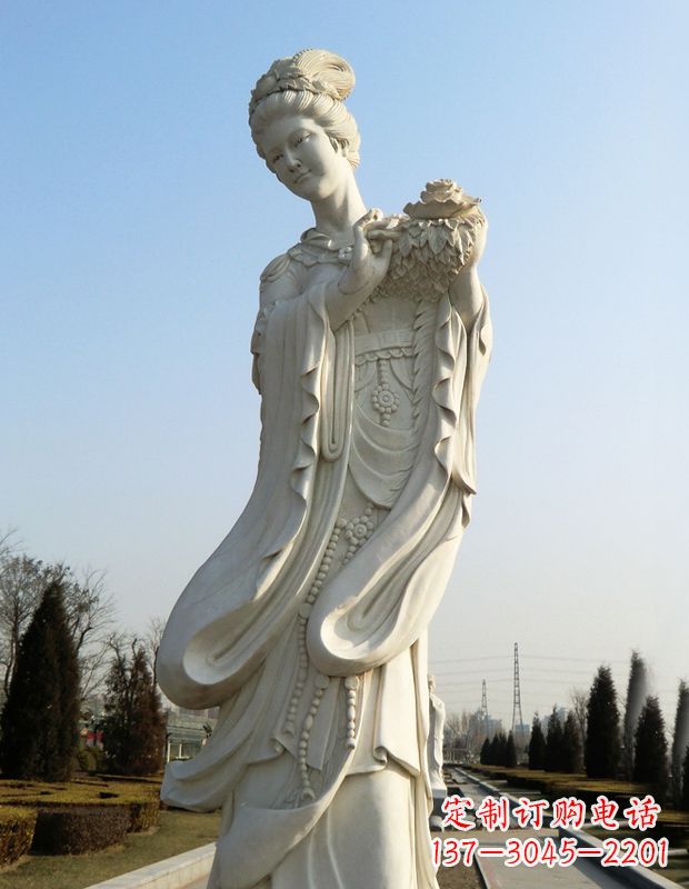 广西古典美女雕塑——十二花神之四月牡丹杨玉环汉白玉