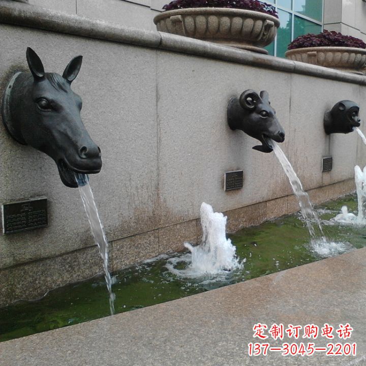 广西十二生肖兽首流水水景铜雕