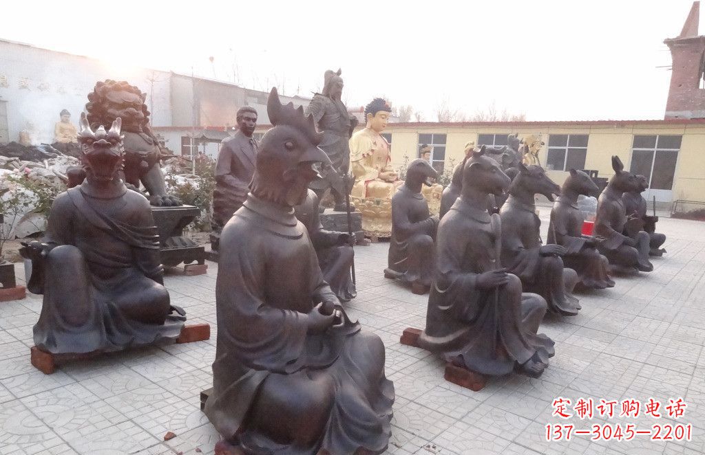 广西十二生肖头像人物景观铜雕