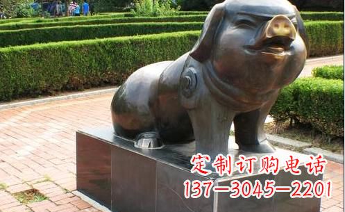 广西古典中国十二生肖猪铜雕塑