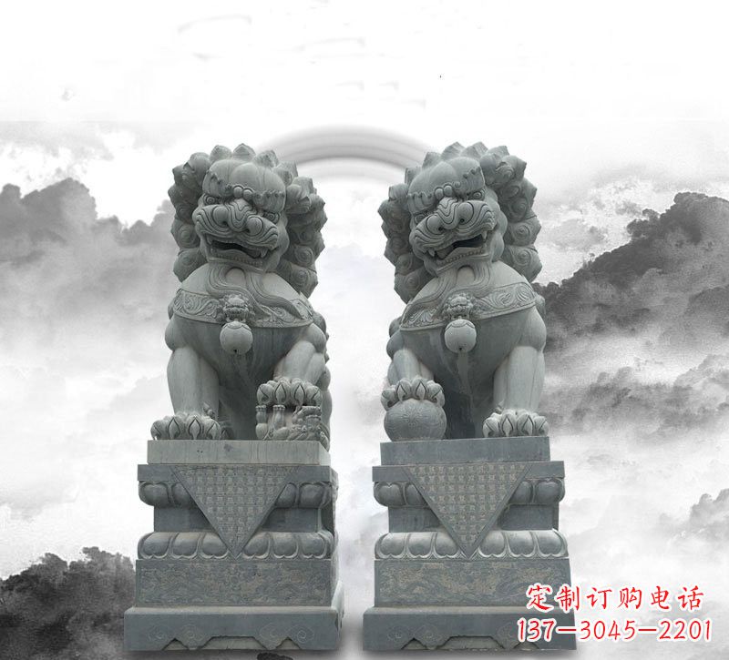 广西石雕大理石狮子雕塑——定制精品雕塑