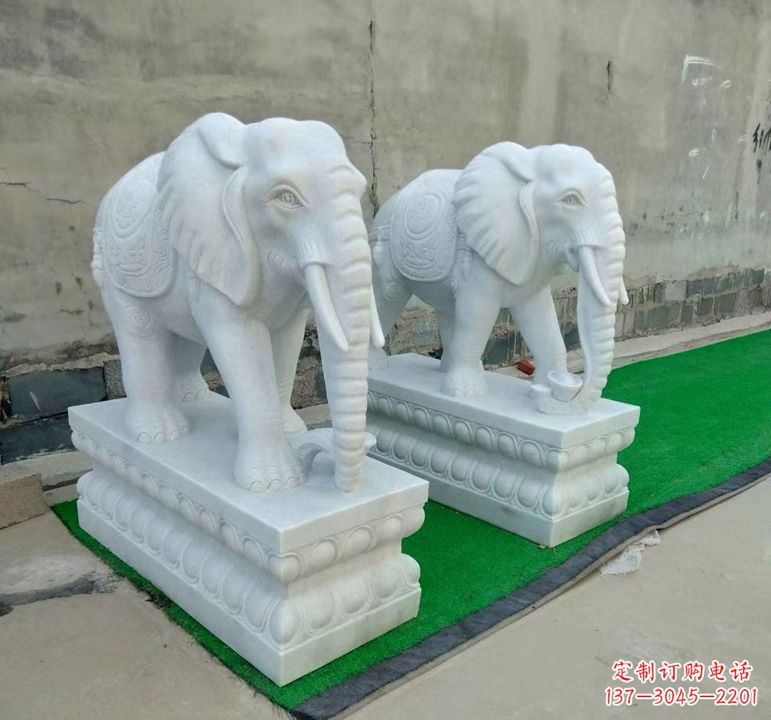广西中领雕塑:精美大象汉白玉雕塑