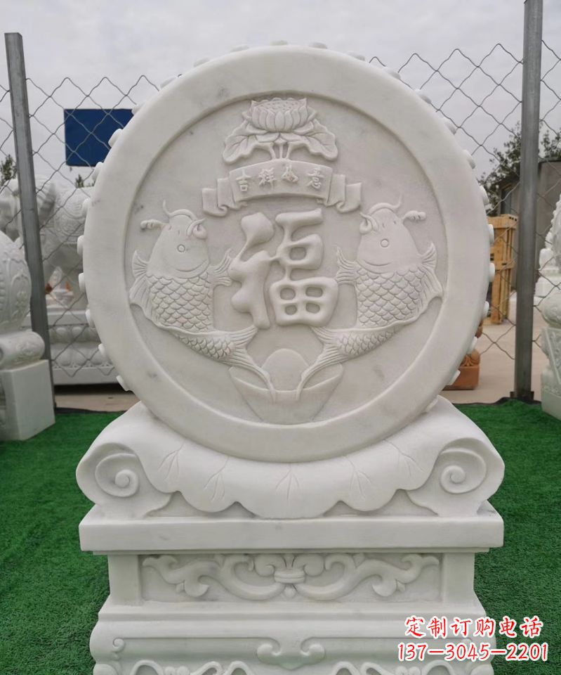 广西装饰福字图案的雕塑石门墩