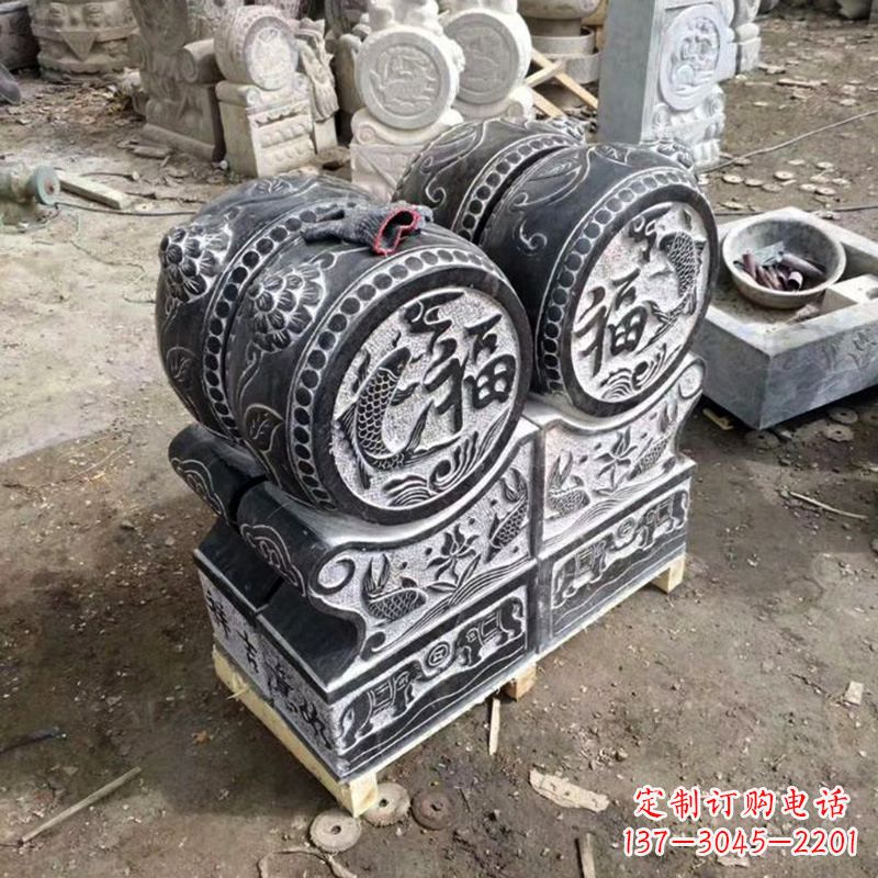 广西中领雕塑-石雕门墩貔貅抱鼓