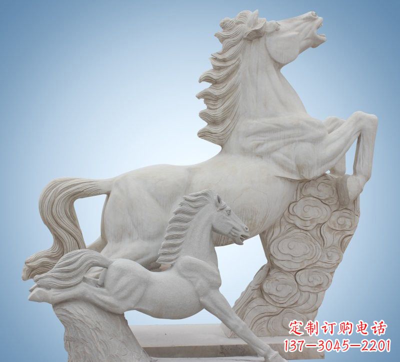 广西精致石质母子奔马雕塑