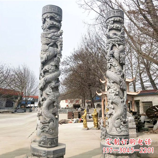 广西中领雕塑传统工艺制作精美石雕盘龙柱