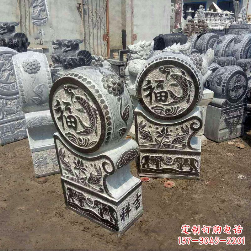 广西石雕貔貅抱鼓门墩雕塑