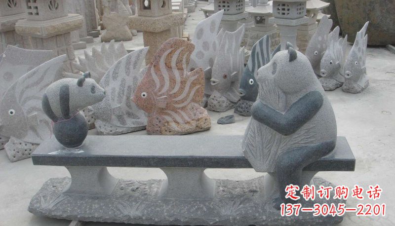 广西石雕熊猫座椅