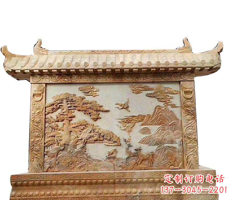 广西石浮雕晚霞红影壁石雕