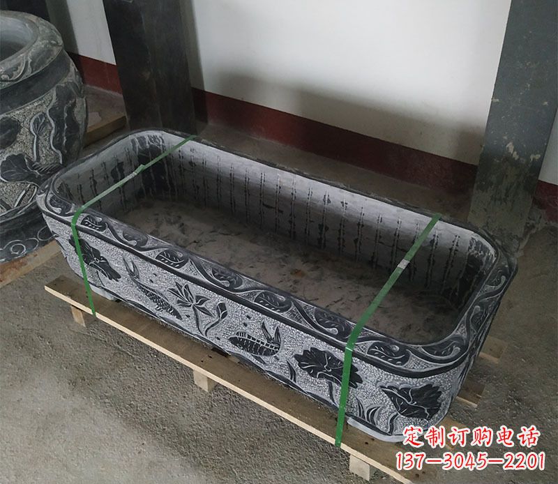 广西石浮雕鱼缸仿古鱼缸石雕
