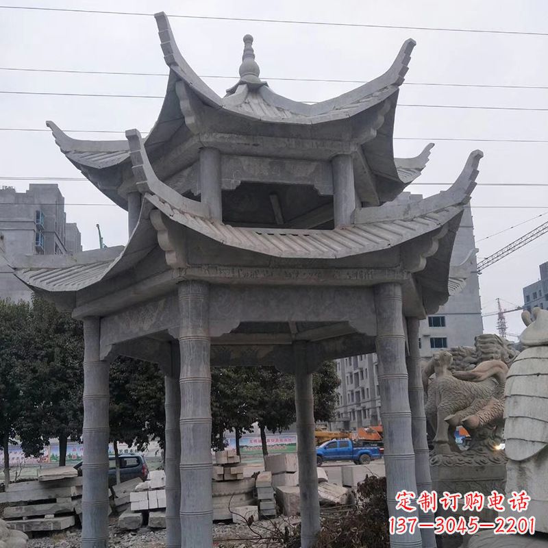广西双层八角石雕凉亭