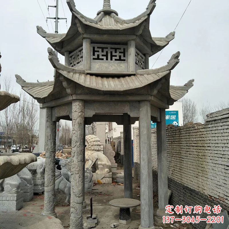 广西双层大理石凉亭雕塑