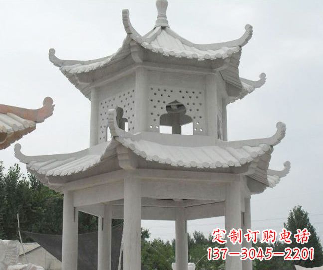 广西双层大理石凉亭石雕