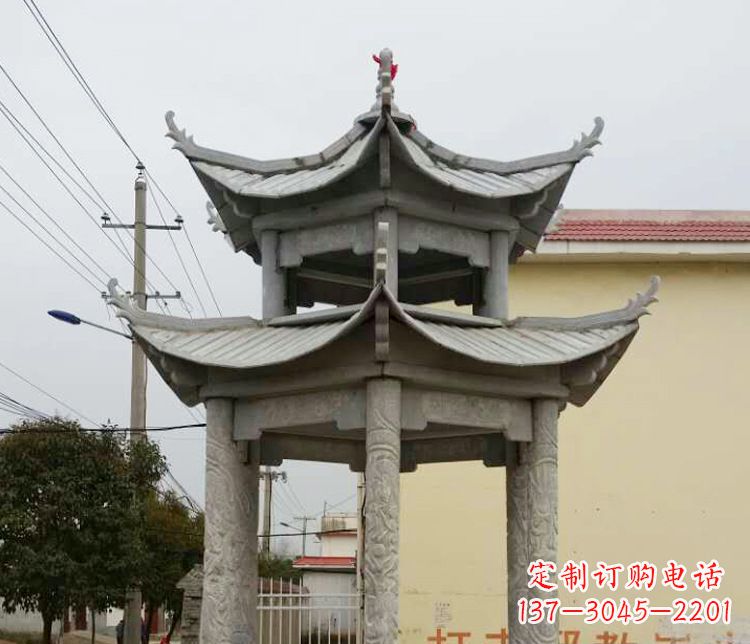 广西双层仿古凉亭石雕 (2)