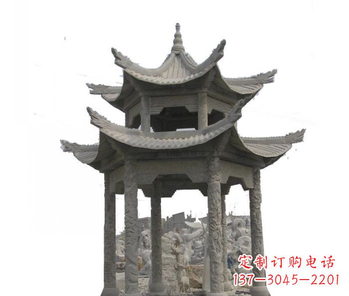 广西双层仿古石雕凉亭 (2)