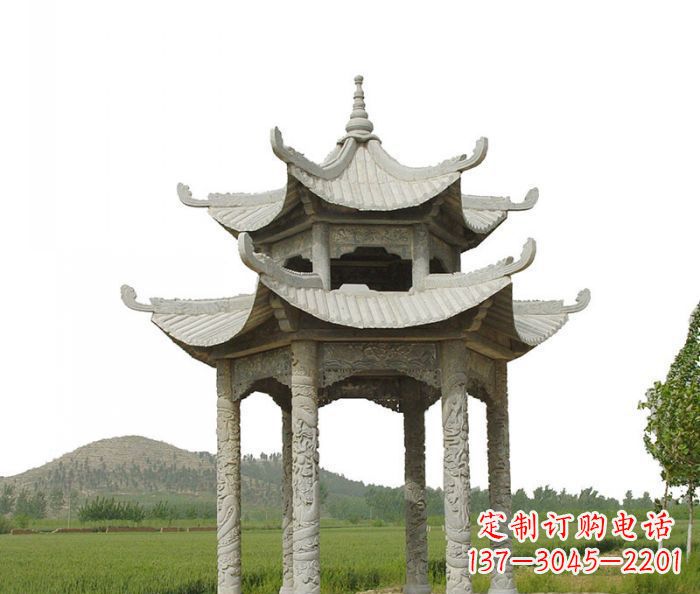 广西双层仿古石雕凉亭