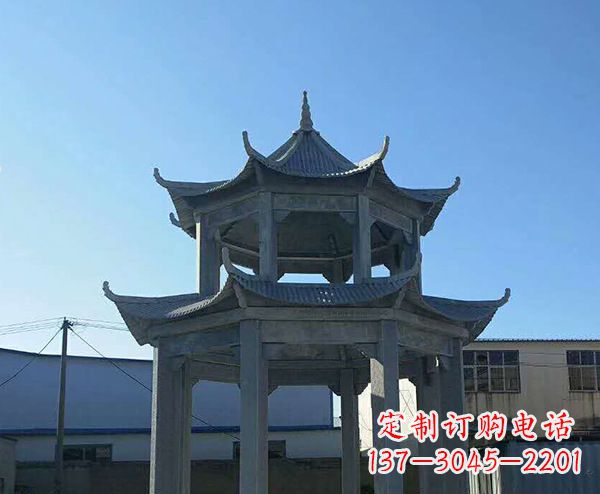 广西双层仿古石凉亭石雕_1